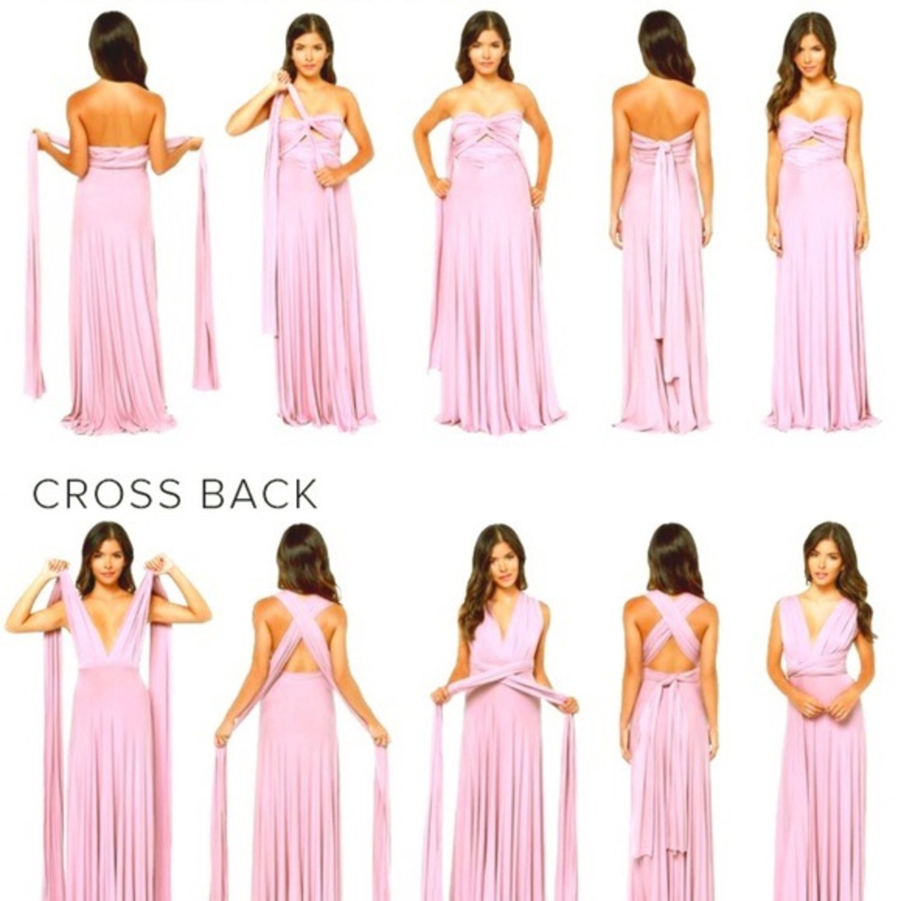 Satin Lulus blush floor length dress. Multiple ways to wear and wrap!